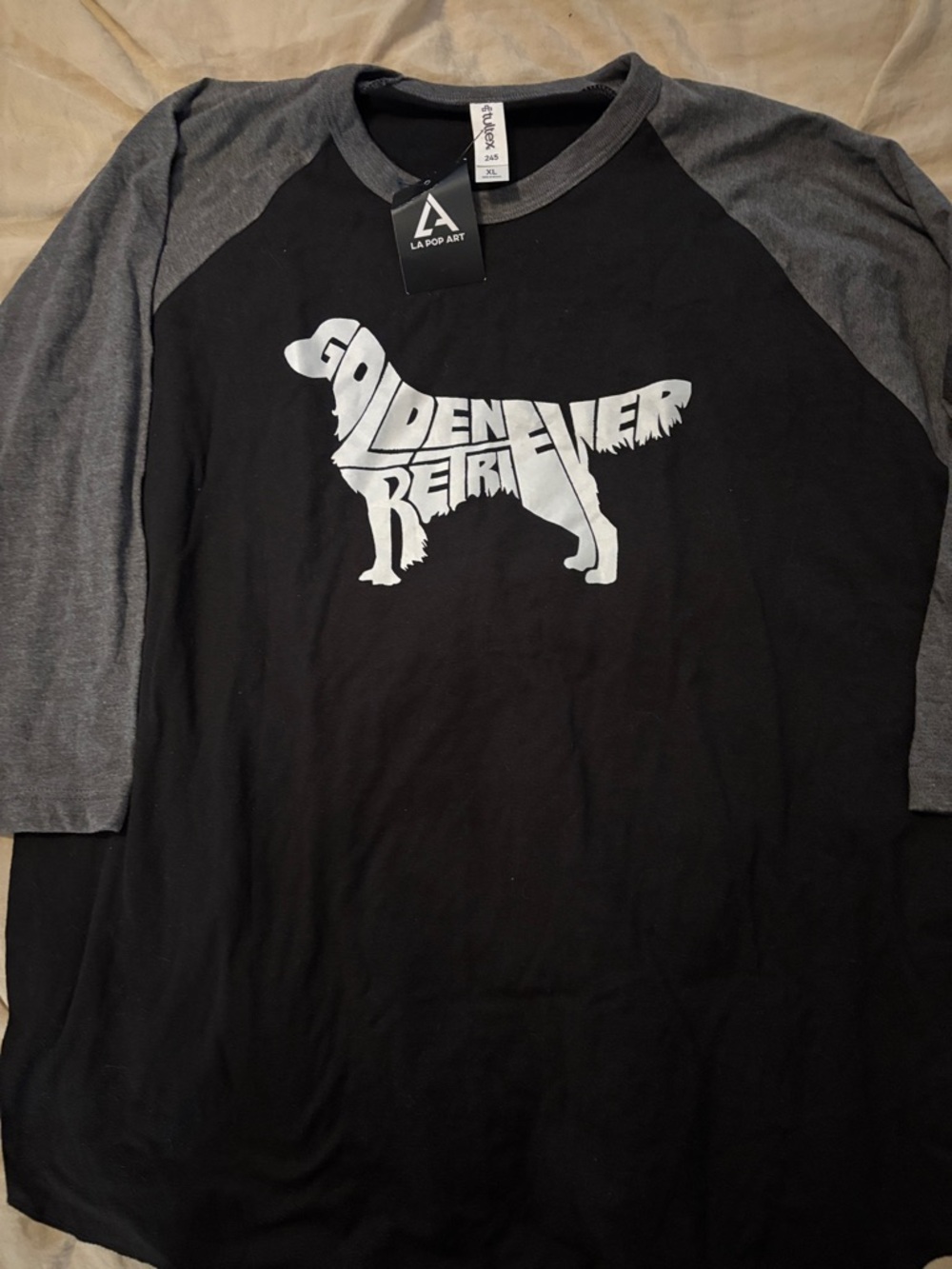 LA Pop Art Black & Gray Golden Retriever Raglan Shirt